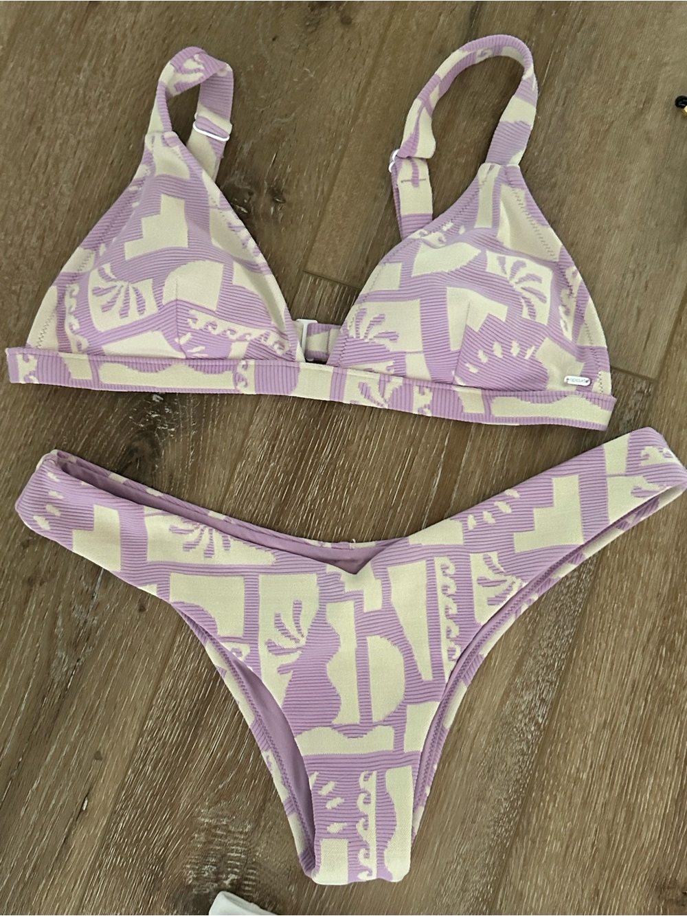 Lilac and Cream Patterned Bikini Set